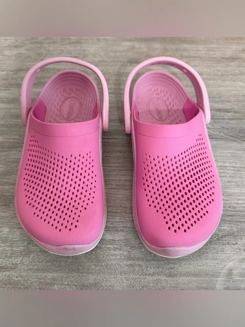 CROCS Kids Pink Ventilated Lite Ride Clogs Shoes Back Strap Traction 2